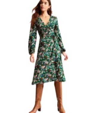 Boden | Dresses | Boden Ferne Leaf Print Jersey Midi Dress In Forest Green  Size 4l | Poshmark